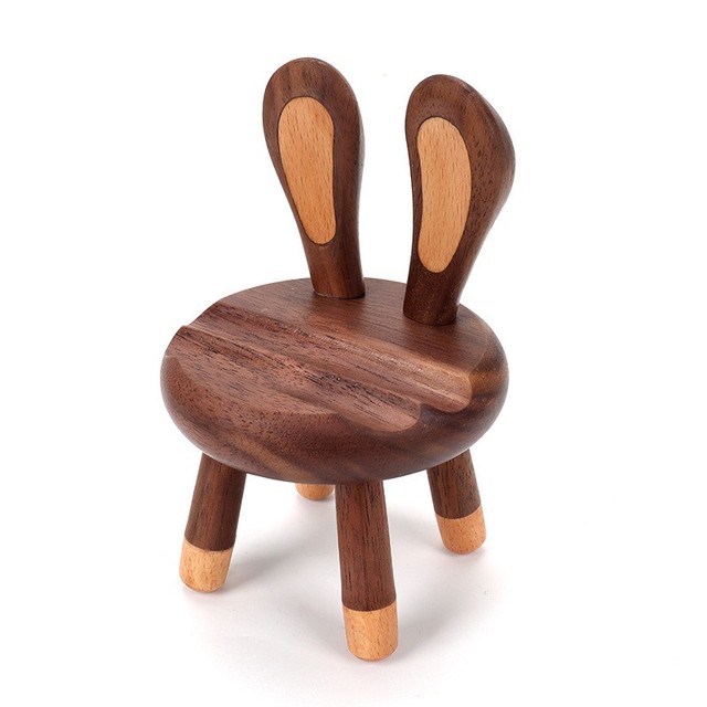 Solid Wood Black Walnut Mobile Phone Holder Desktop Simple Mobile Phone Holder Creative Rabbit Cute Cartoon Mobile Phone Holder