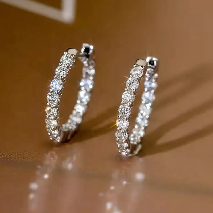 14K 18K Goud Lab Diamant 1ctw Volledige Diamant Oorbel Hoepel Mode Kantoor Dames Sieraden Voor Vrouwen
