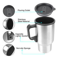 Tasse Chauffante Électrique de Voiture en Acier Inoxydable 12V 450 ml pour Eau, Café, Lait – Bouteille Thermique – Accessoires Auto