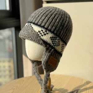 Autumn and <b>Winter</b> Red Knitted Flying Hat, Christmas Embroidery, Ear protection Hat, Warm and Cozy Woolen <b>Cap</b> - Product Image 2