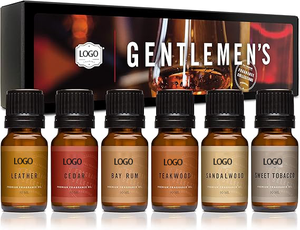 Lot de 6 Huiles Parfumées Synthétiques de Qualité Supérieure pour Hommes 10ML – Cuir, Cèdre, Rhum, Bois de Teck, Bois de Santal, Tabac, Arômes Industriels - Product Image 1