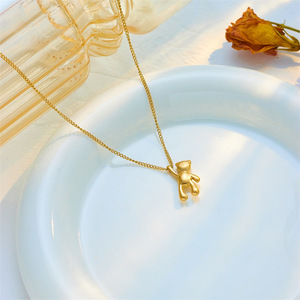 Cute Cartoon Bear Pendant Necklace Gold Stainless Steel Chain Minimalist Jewelry Gift For Women Fashion Accessory - Product Image 2
