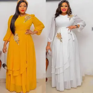 Elegant Muslim Party Long Dresses Women With Sashes Islamic Clothing Abaya African Dresses Robe Musulman Djellaba Femme