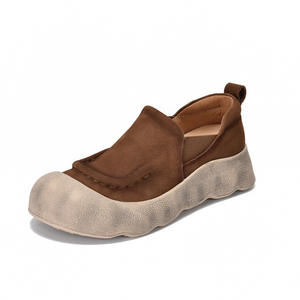 2025 Spring New <b>Style</b> Genuine Leather Casual Loafers Handmade Single <b>Shoes</b> with Round Toe and Flat Heel Retro Walking <b>Style</b> - Product Image 1