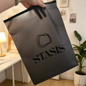 Custom Printed STASIS Logo Matte Black Frosted Zipper Bag Semi Transparent PE Clothing Packaging Ziplock Bag For Apparel - Product Image 1