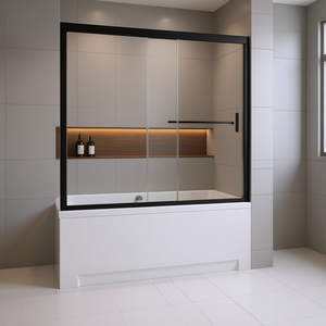 Puerta Corredera de Vidrio para Baño, Semi-Enmarcada, Color Negro Mate, 56-60 Pulgadas de Ancho x 62 Pulgadas de Alto, Vidrio Templado de 10 mm - Product Image 2