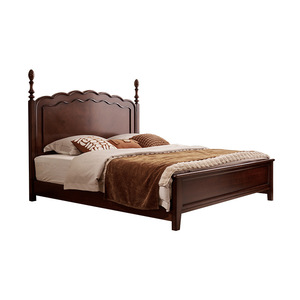 High-End Retro Solid Wood Bed French Vintage Style Double Size Cherry Color Hand Carved <b>Poster</b> Bed - Product Image 5