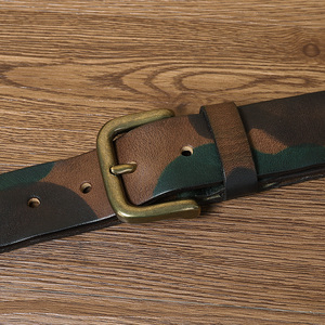 Cintura mimetica in pura pelle di vacchetta da studente maschio di tendenza giovane personalità in pelle retrò femminile con fibbia in rame cintura da Cowboy - Product Image 2