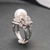 Élégant 925 Sterling Silver 12MM 4A Perle D'eau Douce Arc Perle Anneaux Bowknot Anneau pour Femmes Fine Jewelry Anniversaire De Mariage
