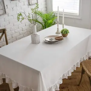 Topfinel pamuk keten masa örtüsü özel boyut Ruffles dekorasyon katı masa örtüsü