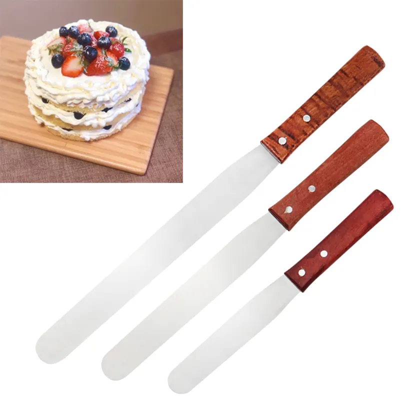 449 wood+stainless steel Cake polisher at 6 inch 8 inch and 10 inch per set, cake tool at butter spatula, kitchen baker tool