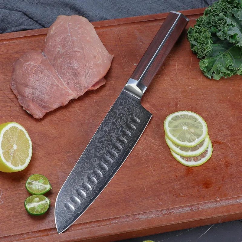 Профессиональный кухонный нож Tuobituo Santoku для шеф-поваров, 7 дюймов, дамасский кованый кухонный нож Santoku с ручкой из розового дерева