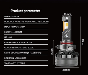 EVITEK 2 ans de garantie N5 H7 H11 H1 H3 9006 9005 H4 H13 Led ampoules de phares Super lumineuses 110W 18000LM 12V 6068 CSP LED puces - Product Image 6