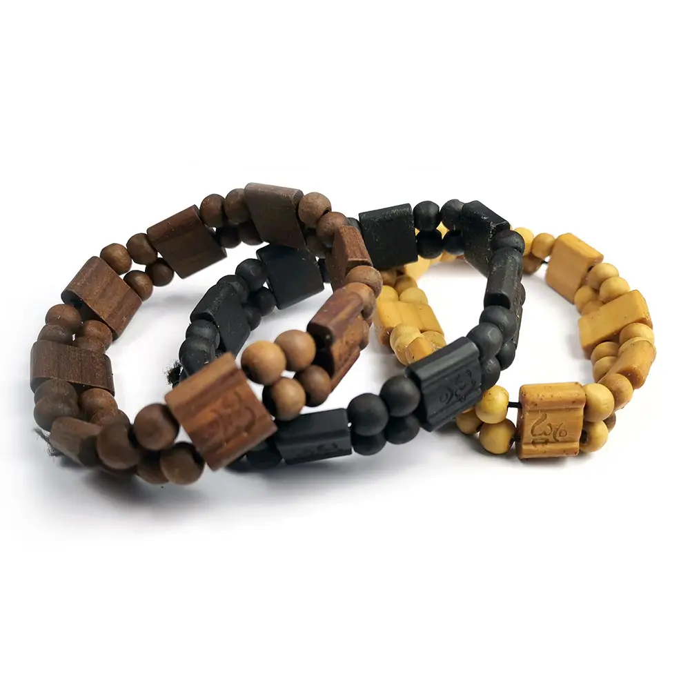 Pulseiras de madeira masculinas elásticas marrom Yoga OM Símbolo Africano