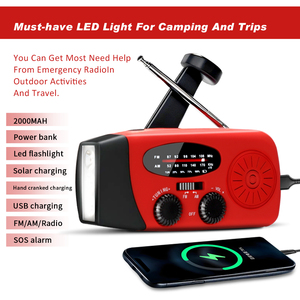 วิทยุพกพาฉุกเฉินพลังงานแสงอาทิตย์และมือหมุน พร้อม <span class=keywords><strong>AM</strong></span>/FM และคลื่นวิทยุพยากรณ์อากาศ ไฟฉาย และแบตสำรอง 2000mAh - Product Image 2