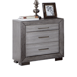 Mesita de noche de madera de pino gris DB con 3 cajones y patas de soporte de metal manijas de barra de madera maciza puertos USB 1PC mesita de noche de dormitorio - Product Image 4