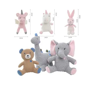 плюшевый мишка единорог игрушки Suppliers-Милая мягкая плюшевая игрушка, вязаные животные, 100%, кроше, кролик, слон, плюшевый мишка, единорог, кукла, Детская плюшевая игрушка, погремушки