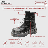Bottes mi-hautes personnalisées 2025 style punk gothique avec logo, motif crânes, rehaussantes, pour femmes et hommes
