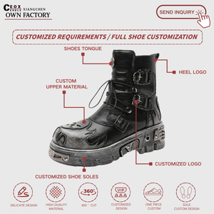 <span class=keywords><strong>Bottes</strong></span> mi-hautes personnalisées 2025, style punk gothique, motif de crânes, chaussures pour femmes et hommes, hauteur accrue - Product Image 2