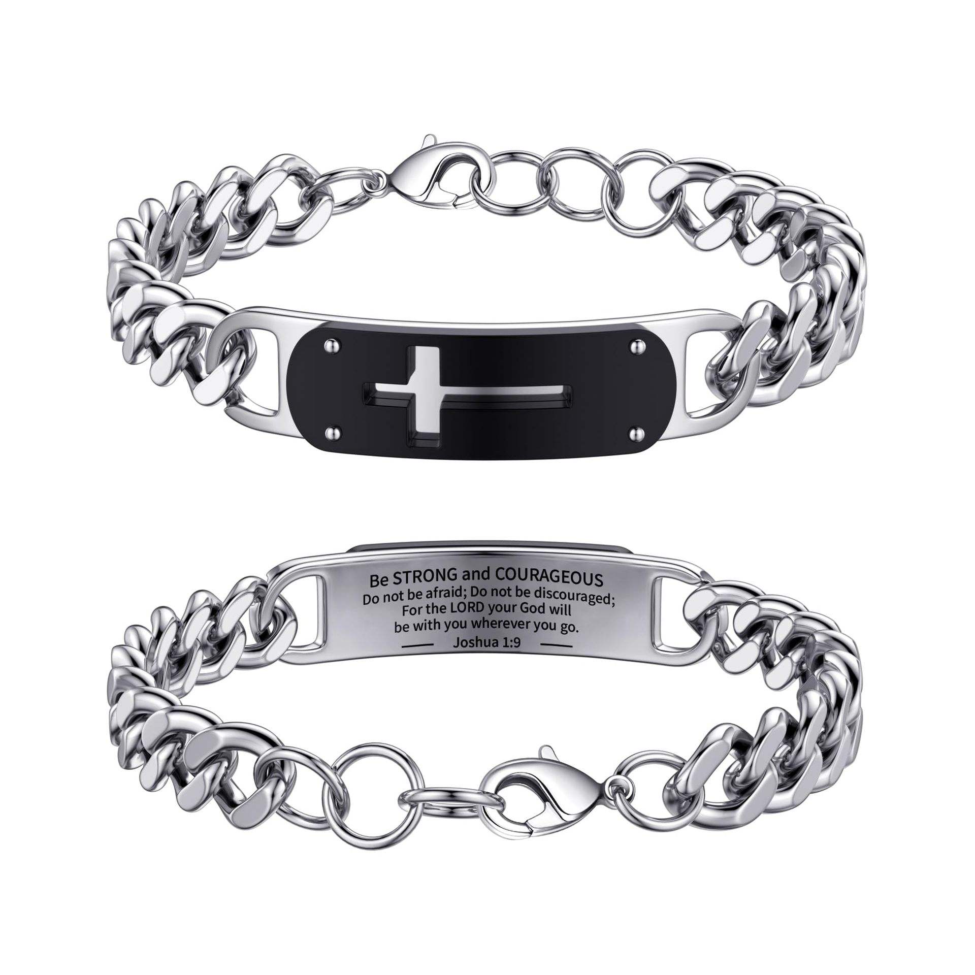 Josh engraved curved cross bracelet