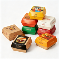 Boîte à hamburger en carton blanc biodégradable en vrac, impression personnalisée du logo, boîte à emporter pour la restauration rapide jetable