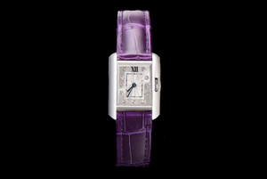 Montre mécanique automatique élégante et tendance, cadran texturé gravé argent et blanc, bracelet en cuir de crocodile violet brillant - Product Image 1