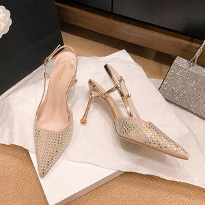 गर्मी का नया चांदी का शब्द हाई-हील्ड बाओटो सैंडल खाली एड़ी के पैर की अंगुली शैली सेक्सी टेम्पर्ड डायमंड थोक - Product Image 4