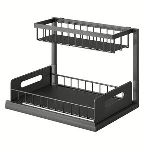 <b>Kitchen</b> 2-Tier Metal Under Sink Spice Rack Organizer with Standing Installation Non-Foldable Design - Product Image 5
