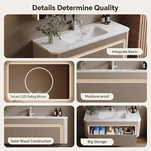 <span class=keywords><strong>Mobile</strong></span> <span class=keywords><strong>Bagno</strong></span> Classico Minimalista per Hotel, Lavabo Sospeso, <span class=keywords><strong>Mobile</strong></span> in Legno Massello, Specchio Intelligente, Armadietto Contenitore - Product Image 5