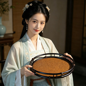 Bamboo Woven <b>Tea</b> <b>Tray</b> Handmade Round Serving <b>Tray</b> For <b>Tea</b> Set Storage And Snacks Residential Use - Product Image 2