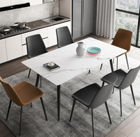 Karois — ensemble de table à manger simples en marbre, 6 places, avec jambes noires