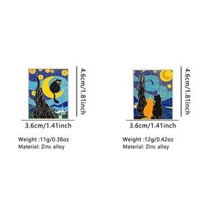반 고흐 유화 검은 고양이 에나멜 브로치 핀 귀여운 예술적 라펠 핀 가방 의류 액세서리 도매 - Product Image 5