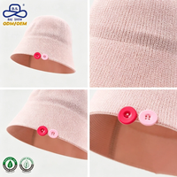 Chapeau Bob en Coton Premium de la Marque HAT Factory, en Tissu Tricoté Rose avec Boutons Colorés pour les Activités de Plein Air Estivales