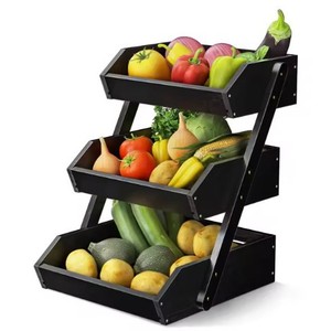 Solid Wood <b>Storage</b> Rack 3 Tier Black <b>Kitchen</b> Food Organizer Freshness Preservation - Product Image 2