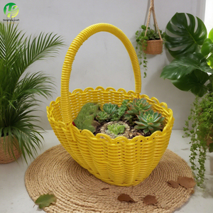 Cestas de Armazenamento Multifuncionais Ecológicas Elegantes Feitas à Mão em Plástico Rattan para Flores, Frutas e Lanches com Alça Amarela - Product Image 6