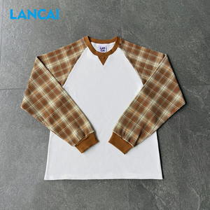 เสื้อยืดแขนยาวลายสก็อตสีสันตัดกันสำหรับผู้ชาย Lancai OEM Streetwear Thermals ผลิตจากผ้าวาฟเฟิลถักแบบหนาพิเศษ - Product Image 2