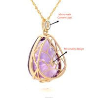 Collier pendentif en or 14 carats de haute qualité avec améthyste taille poire et diamant blanc avec pierre naturelle et perle pour femme