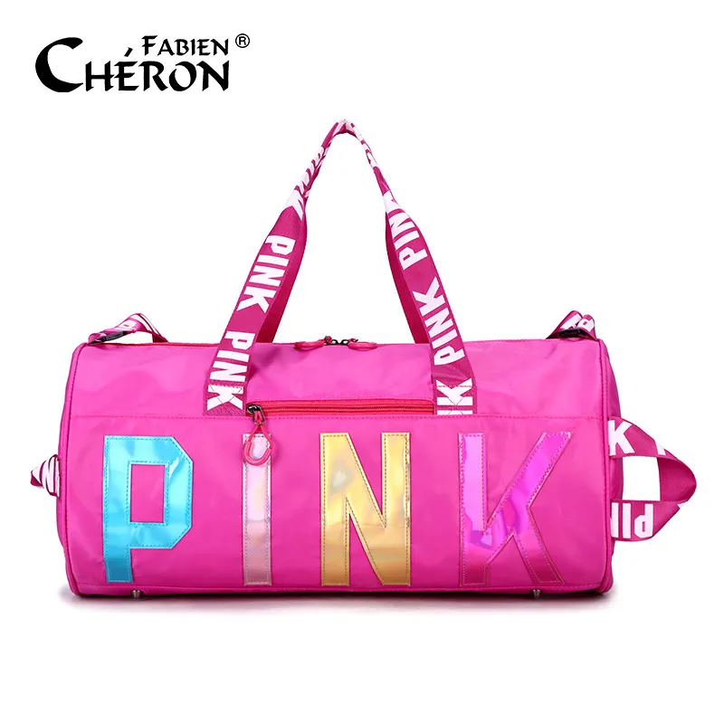 Low MOQ Stock Sport Gym Bag Custom Fashion Multiple Colour Pink Custom Portable Travelling Handbags Weekend Duffel Bag