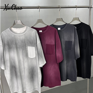 T-shirt en coton vintage uni sur mesure pour homme, coupe ample, délavé à l'acide, imprimé en relief, t-shirt unisexe pour homme - Product Image 2