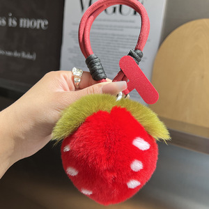 Llavero de Peluche de Conejo Rex Hecho a Mano de 9 cm, Colgante de Fresa, Juguete de Peluche Popular, Colgante para Bolsa de Libros - Product Image 2