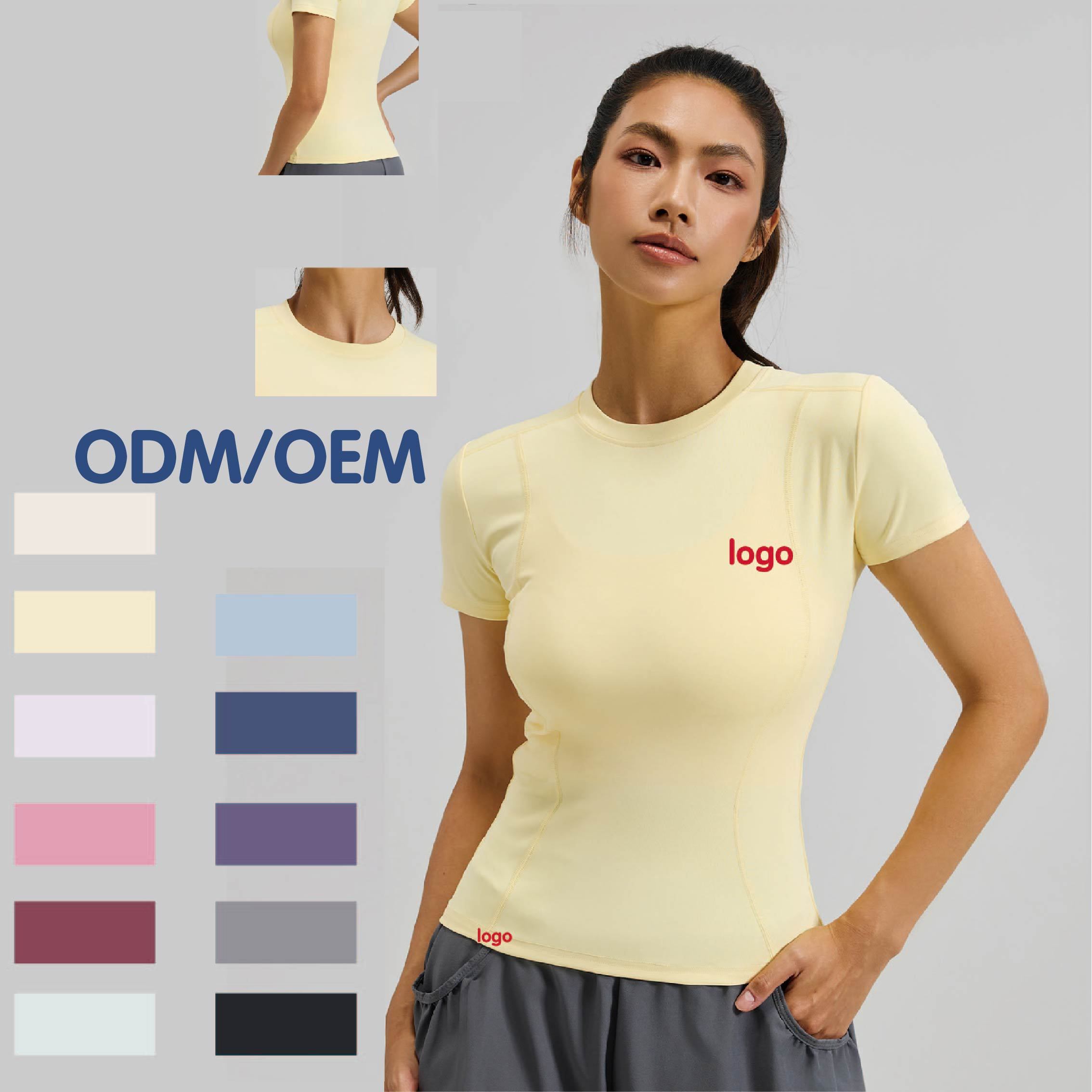Crew Neck Women SKINNY Fit Sweat-Wicking Breathable Lightweight Front Custom Logo Yoga Top for Yoga and Fitness