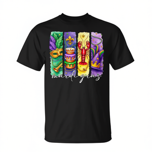 Camiseta de Mardi Gras con Diseño de Flor de Lis, King Cake y Cangrejo de Río de Luisiana, Camiseta Promocional Premium con Diseño Icónico de Nueva Orleans - Product Image 2