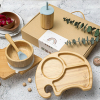 Assiettes à dîner en bambou écologiques au design mignon, ensemble d'alimentation pour bébé, assiettes à dîner de Noël avec bol, cuillère et fourchette pour enfant