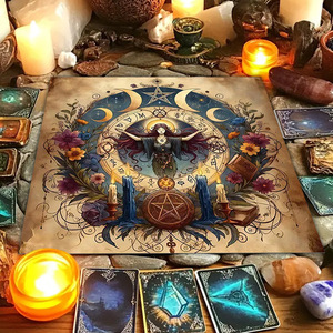 Hot Sale Mysterious Moon Phase Altar Tablecloth Five Star Tarot <strong>Black</strong> Oracle Mat Square Polyester Geometric Pattern <strong>Table</strong> <strong>Cover</strong> - Product Image 2