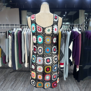 CaiNan benutzer definierte Großhandel handgemachte Vintage gestrickte Damen Pullover Kleid Strand Boho kariert <span class=keywords><strong>Patchwork</strong></span> häkeln Mini kleid - Product Image 5