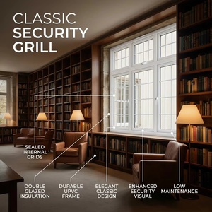Fenêtre à battant en PVC avec design grillagé et bandes décoratives, double vitrage insonorisé, pour maisons - Product Image 1