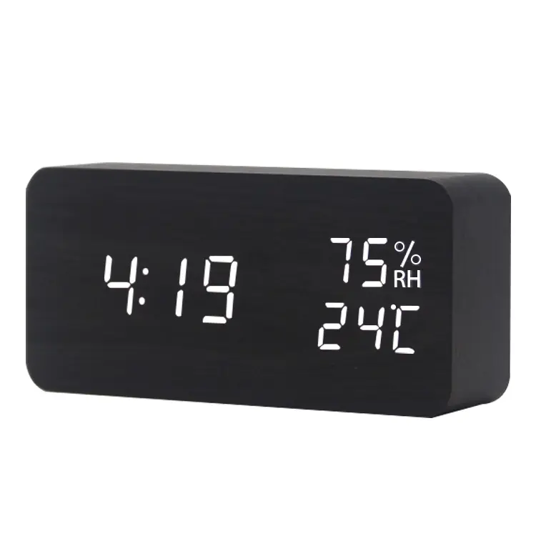 Wholesale Factory Voice Control Digital LED Wooden Alarm Clock with Temperature Display for Desktop