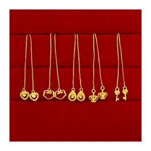 Wholesale Fashion Stud Earrings Placer Gold Long Earrings with Heart Drop Trendy Brass Jewelry Gold Plated