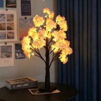 Arbre à fleurs de cerisier artificiel lumineux, 24 LED, alimentation USB, minuterie, pour la maison, le salon, la décoration de fête