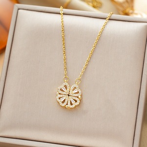 2026 mới đầy đủ Zircon trái tim nhỏ của chúng tôi-leaf Clover thiết kế vòng cổ cho phụ nữ bốn lá Clover Dây chuyền với chuỗi Thép không gỉ - Product Image 6